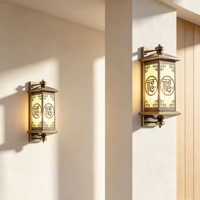 New Chinese Style All Copper Wall Lamp Outdoor Waterproof Courtyard Glass Lights Villa Entrance Corridor Exterior Wall Light