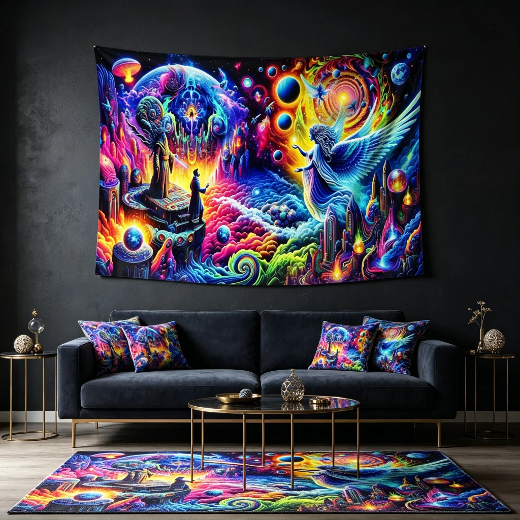 1PC Psychedelic Angel Planet Print Backdrop Banner, Bedroom Living Room Photo Background, Polyester, Home Decor, Wall Art