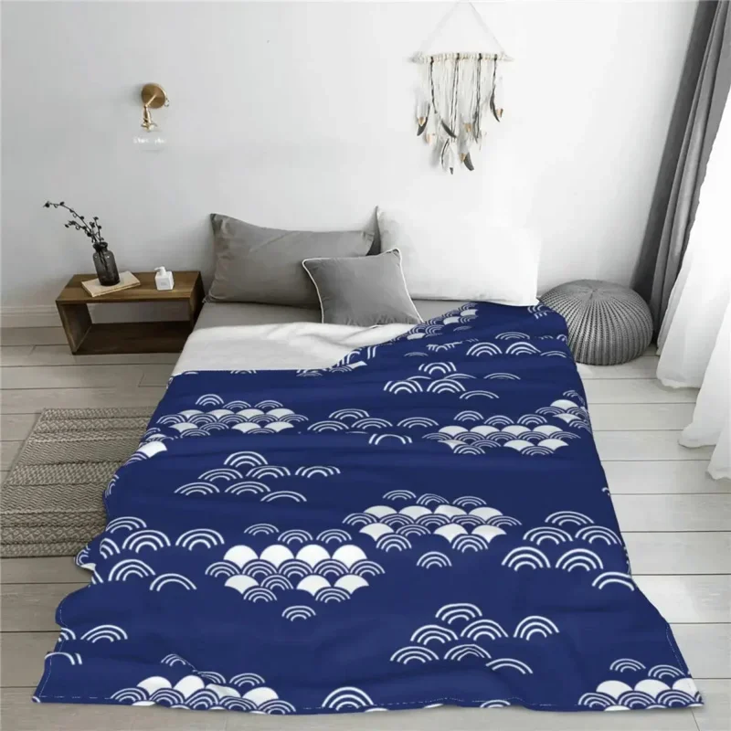 Kanagawa Surfing Blankets Japanese Wave Flannel Throw Blanket Summer Air Conditioning Personalised Ultra-Soft Warm Bedsprea