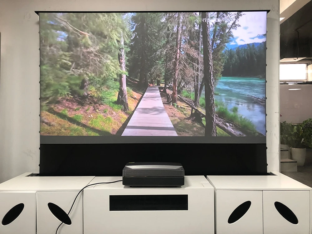 120'' 16:9 Ambient Light Rejecting CBSP ALR Fabric For Projection Screens Floor Rising Projector Screen For Laser Projector