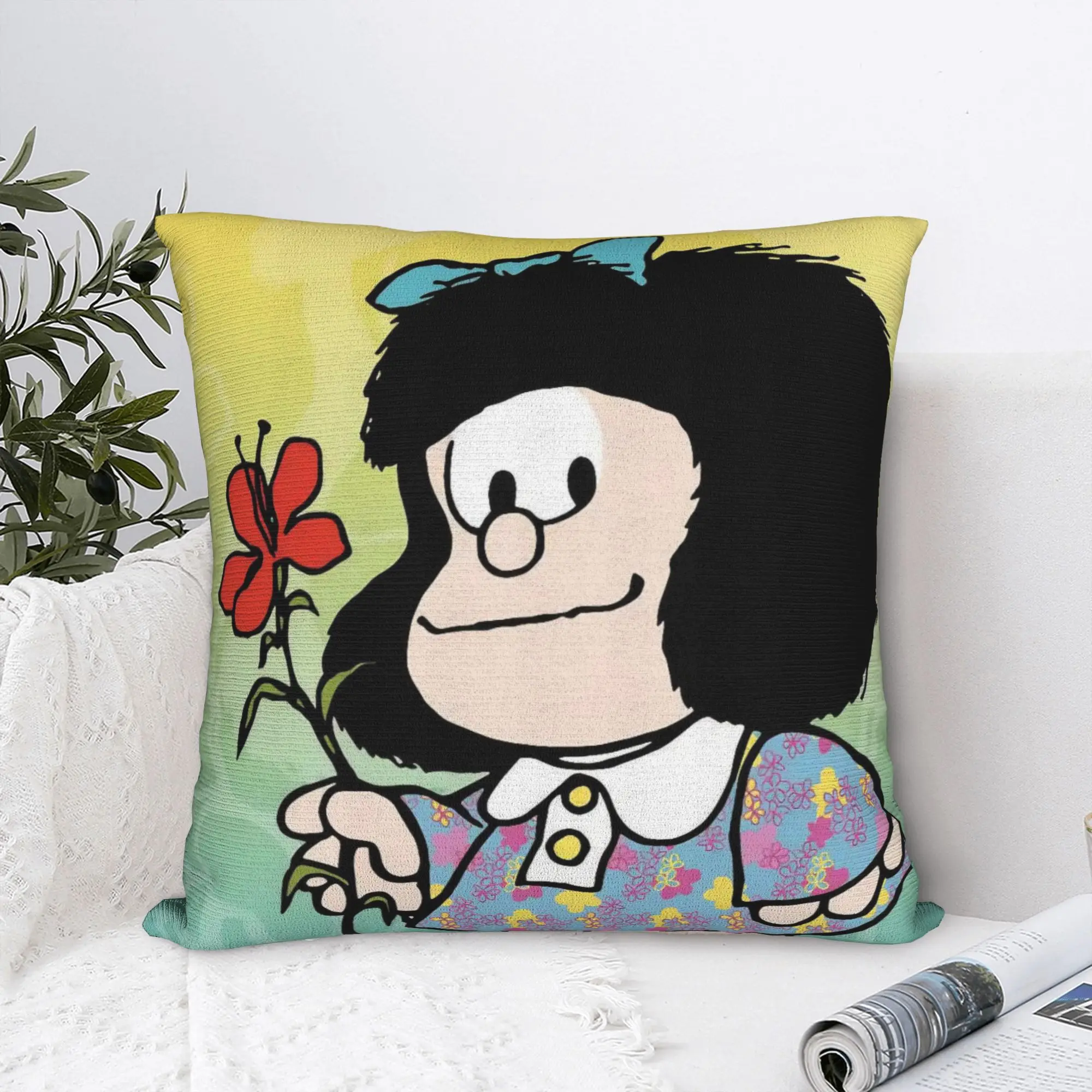 Mafaldas Flowers Cute Square Pillow Covers Polyester Bed Car  Cushion Case Creative Decor Pillow Cover 45*45