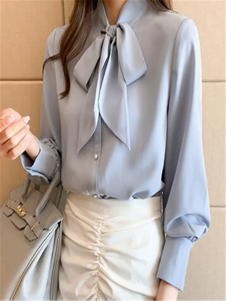 New Arrival Shirt Womens Blouse Vintage Work Casual Tops Chiffon Blouse Bow Elegant Loose Women Business Shirts 2024