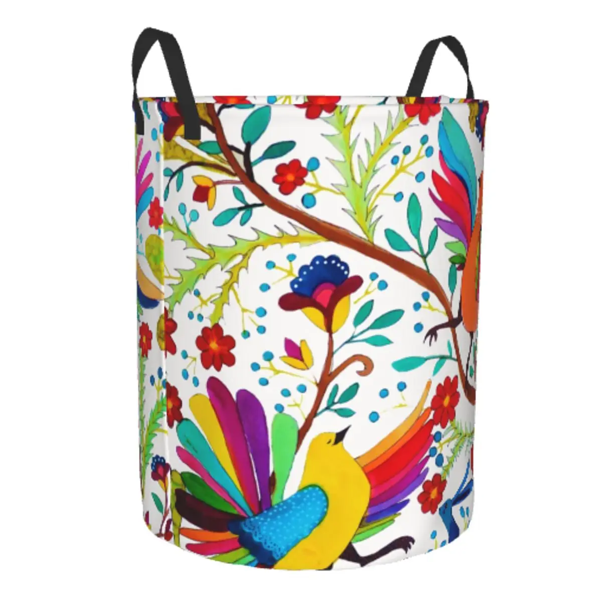 Custom Mexican Otomi Flowers Amate Laundry Basket Foldable Large Clothes Storage Bin Mexico Textile Baby Hamper