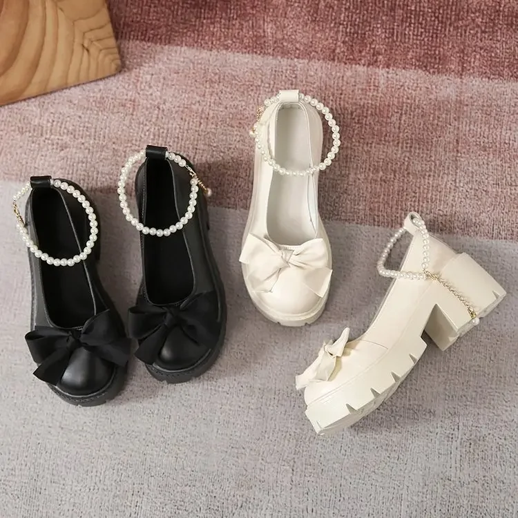 Buty Lolita damskie styl japoński buty Mary Jane kobiet w stylu Vintage płytkie buty na obcasie masywne buty na platformie Cosplay sandały damskie