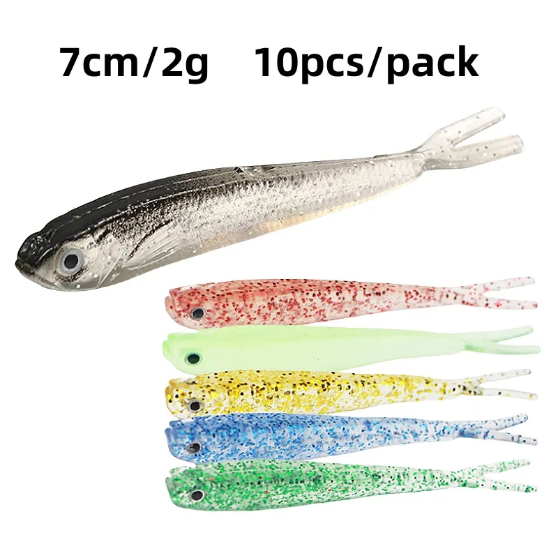 7cm/2g Lure Soft Bait 10pcs Bionic Scissor Tail Fish Shaped Lure Simulation Fork Tail Fish Bait Mandarin Fish Favorite