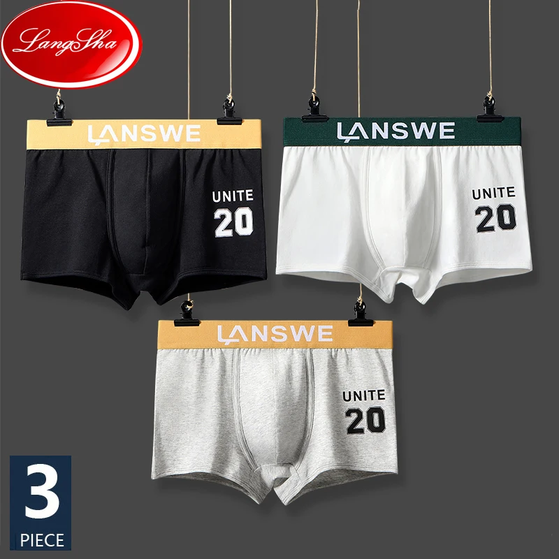 LANGSHA 3Pcs/Set Boxer Shorts Men's Pure Cotton Underwear Antibacterial Breathable Soft Elastic Waistband Male Panties Boxer