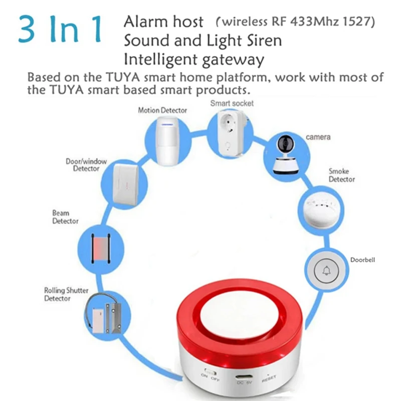 

N91R-Home Security Tuya Smart Siren Alarm Strobe Flash Horn 100DB Big Sounds To Threaten Thief For Alexa EU Plug Durable