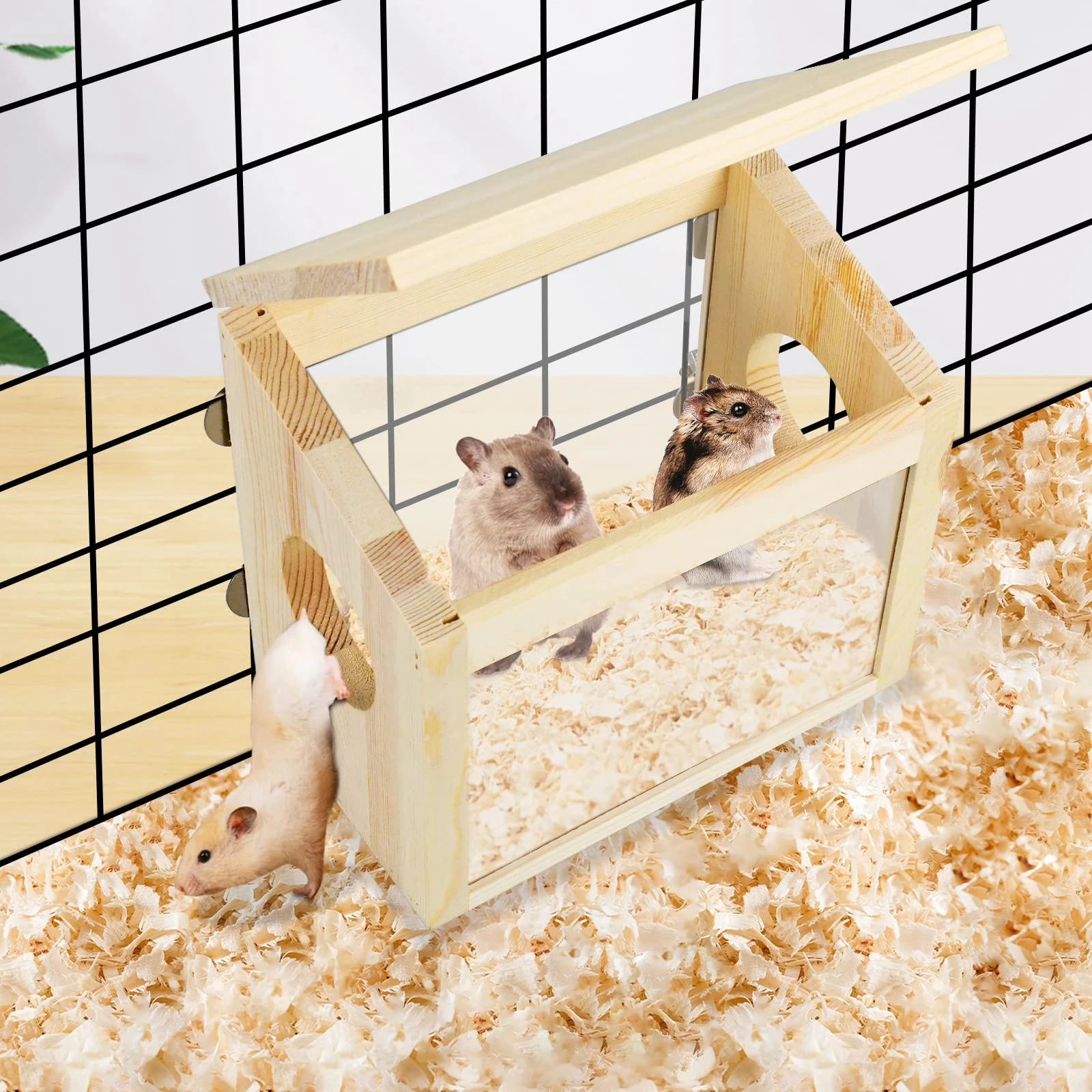 Wooden Hamster House Landscaping Small Animal Hideout Hut Hamster Hideaway for Hamster Guinea Pig Mice Small Animals Lemmings