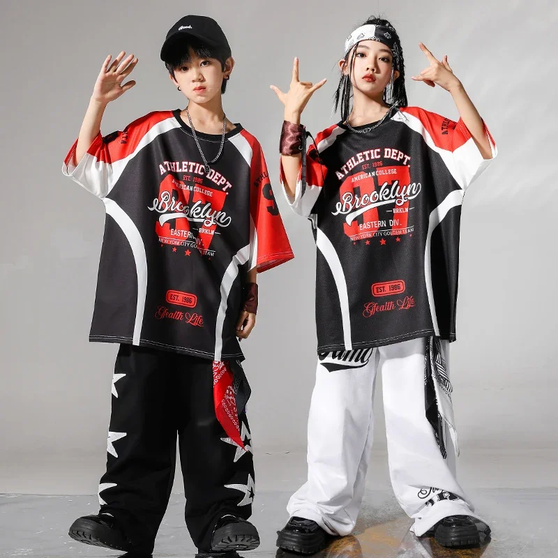 Hip hop meninos legal camiseta cáago calças conjuntos de roupas meninas dança rua corredores crianças trajes jazz crianças streetwear outfits