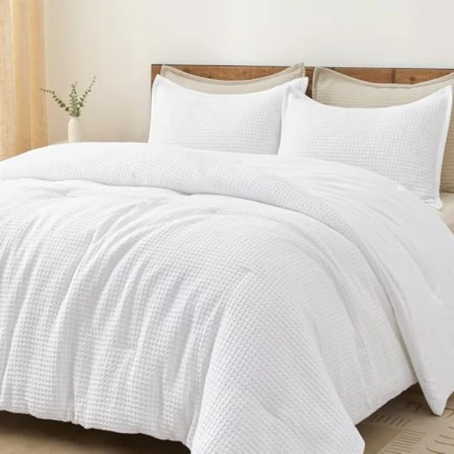 

Ultra Soft Waffle Weave Comforter Set Size, 3 Pieces Lightweight Breathable Comfy Bedding Set, Comfy Textured 1 Comforter with