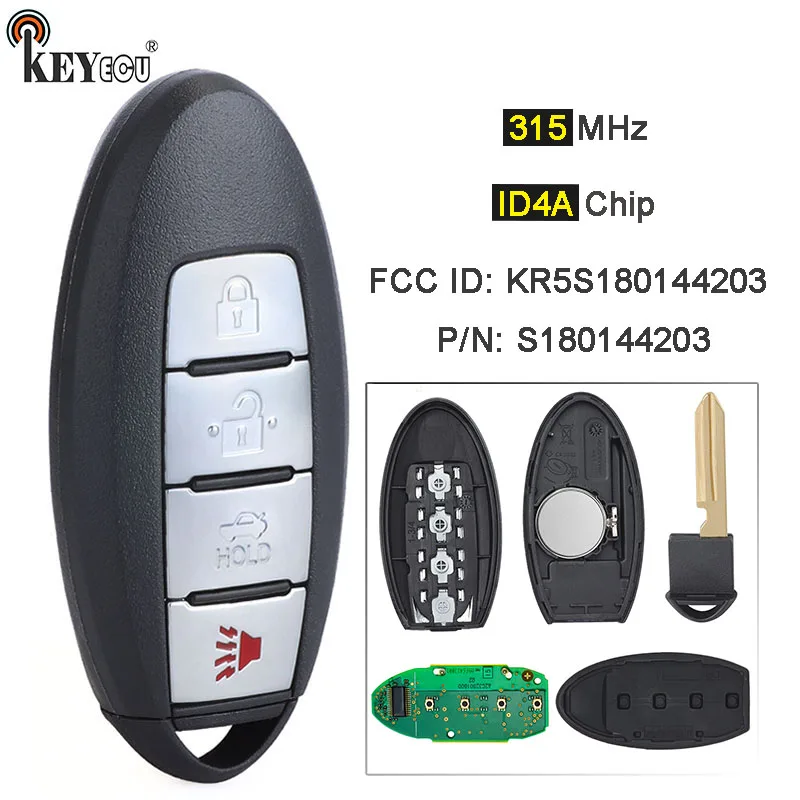 

KEYECU 315MHz 4A Chip FCC ID:KR5S180144203 S180144203 285E3-4HD0C Proximity Smart Remote Key Fob for Infiniti Q50 2013 2014 2015