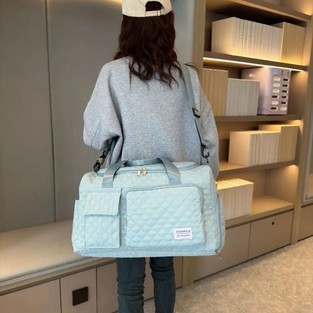 Oxford Travel Duffel Bag Sturdy Foldable Nylon Duffle Bag with Shoe Compartment Solid Color Large Capacity Handbag Fitness