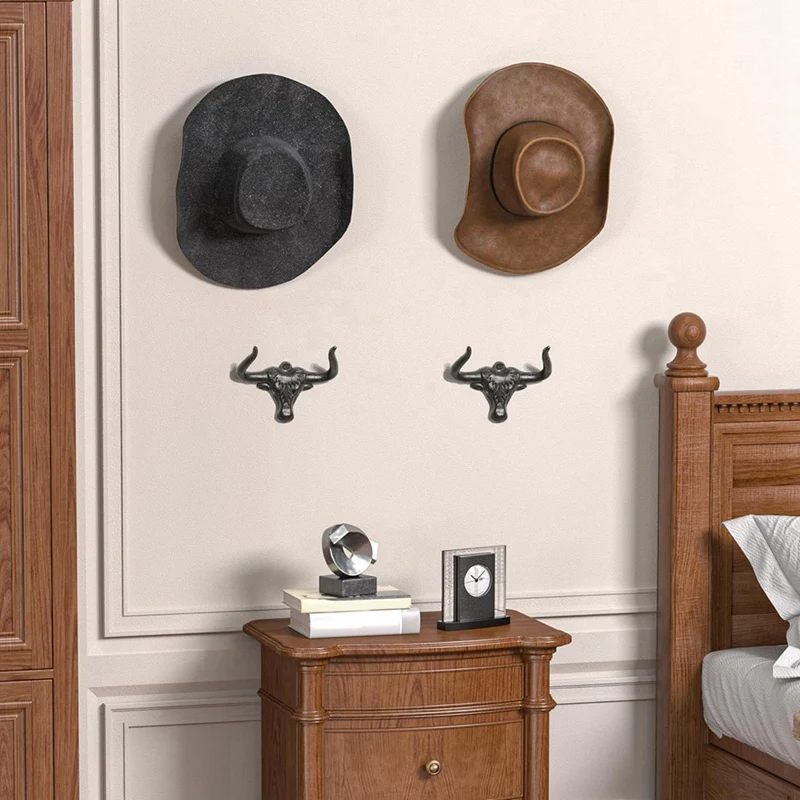 ABUL-Cowboy Hat Rack For Wall 4 Pack Modern Metal Cowboy Hat Holder Cast Iron Cowgirl Hat Hanger Western Hooks For Storage