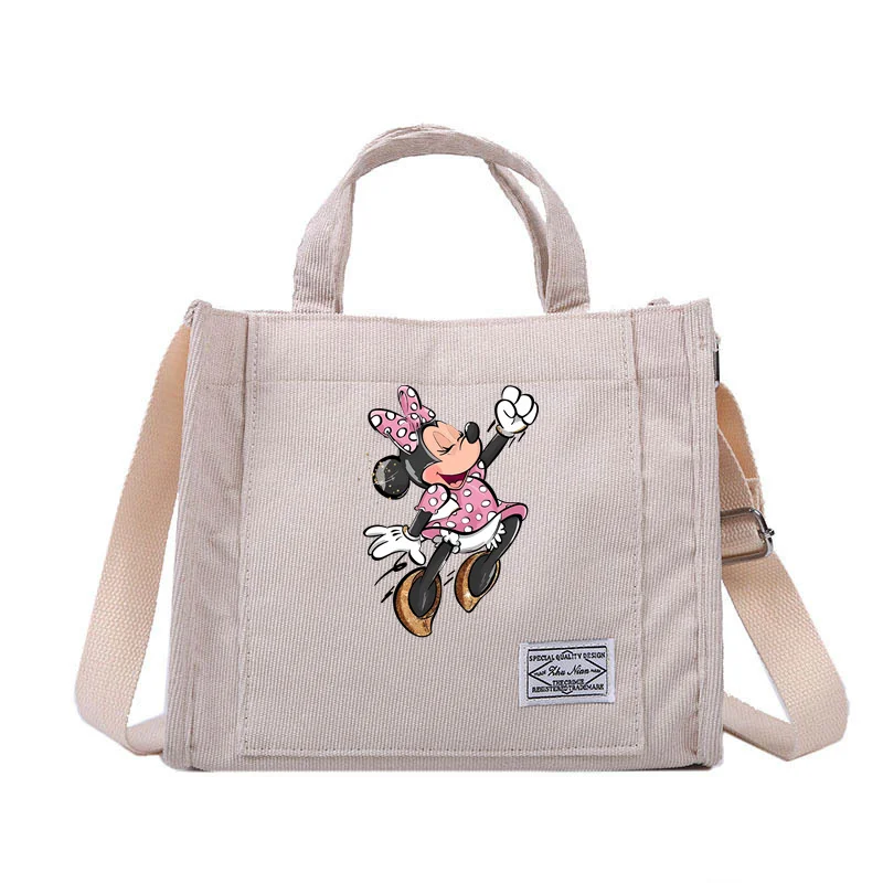 Mickey Minnie Mouse Ladies Handbags Women\'s Tote Corduroy Shoulder Small Bag Crossbody Handheld Satchel Portable Leisure Bags