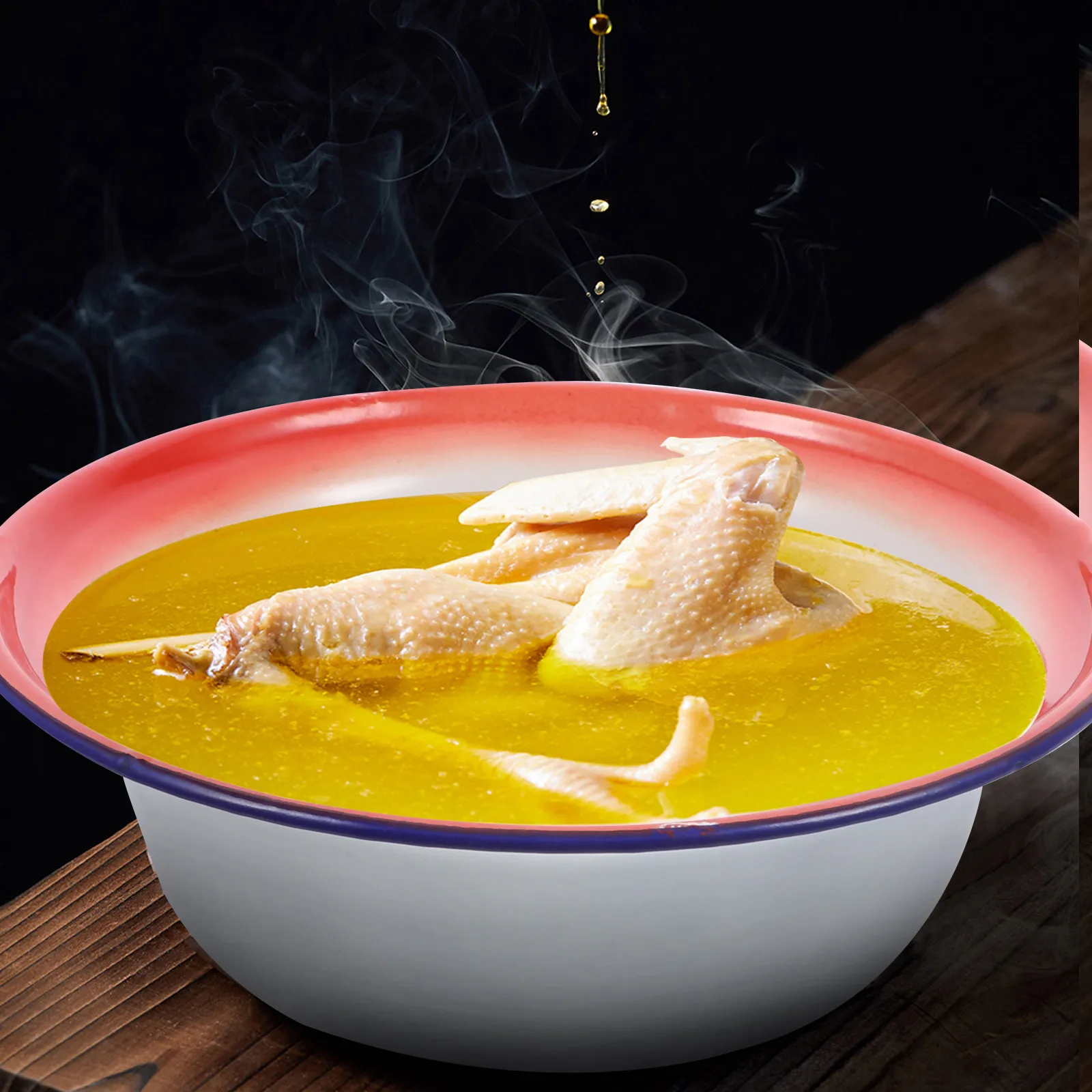 

5Pcs Vintage Enamel Food Bowls Soup Basins Thickened Metal Enamelware Multipurpose Camping Picnic Kitchen Enamel Food Bowl