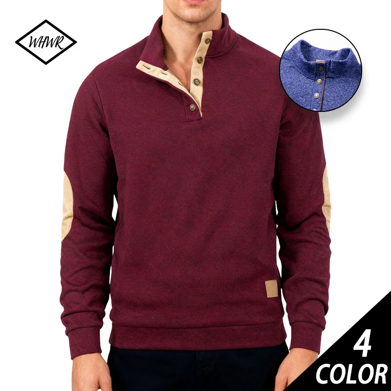 

Autumn Winter Men's Casual Pullover Button Down Henley Polo Standing Collar Coats Men's Long Sleeve Jog Sport Sweatshirts Tops