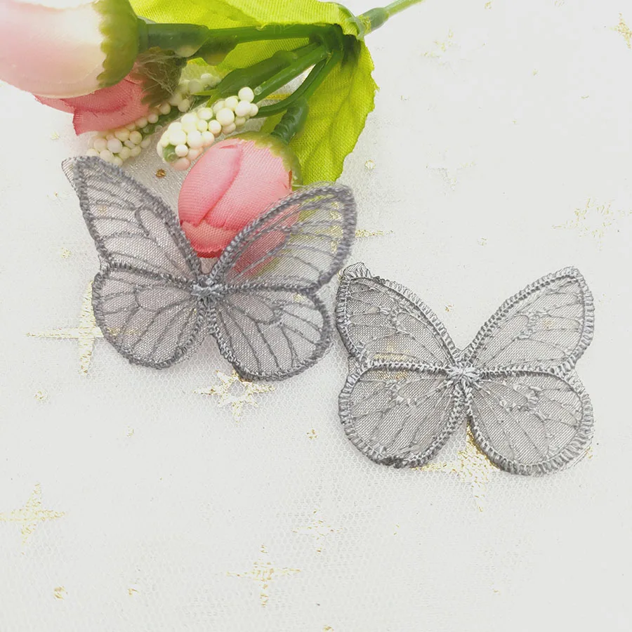 48Pcs/Lot 4.5*3.5cm Embroidered Mesh Butterfly Cloth Patches Appliques for Clothes Sewing Supplies DIY Hair Clip Accessories