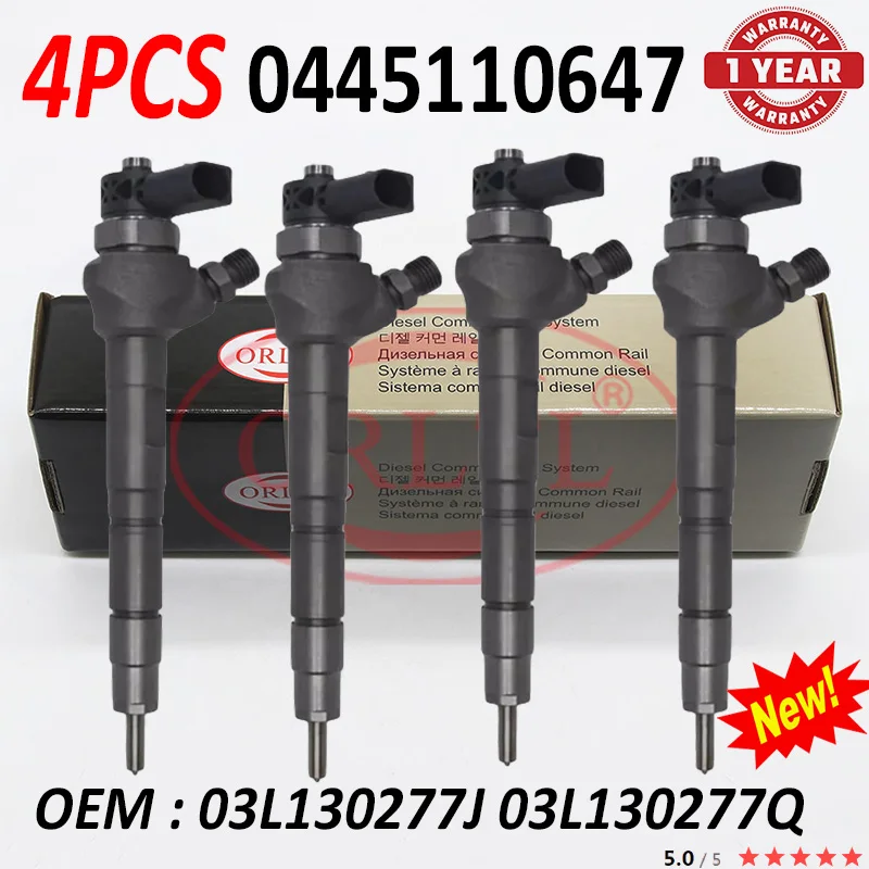 

4PCS 0445110647 03L130277J Nozzle 03L130277Q NEW Diesel Fuel Injector 0 445 110 647 For VM AMAROK 2.0/CADDY/AUDI 03L 130 277J ​