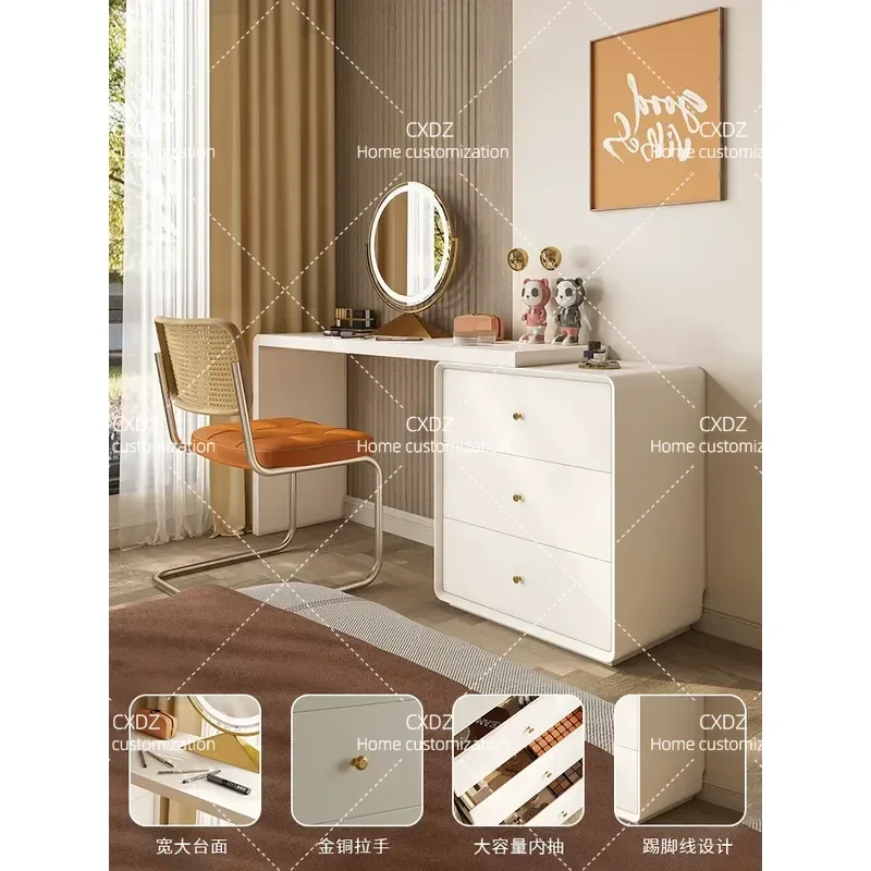 Cream Solid Wood Dresser Chest Integrated Bedroom Furniture Modern Simple Telescopic Ultra-thin Bedside Makeup Table for