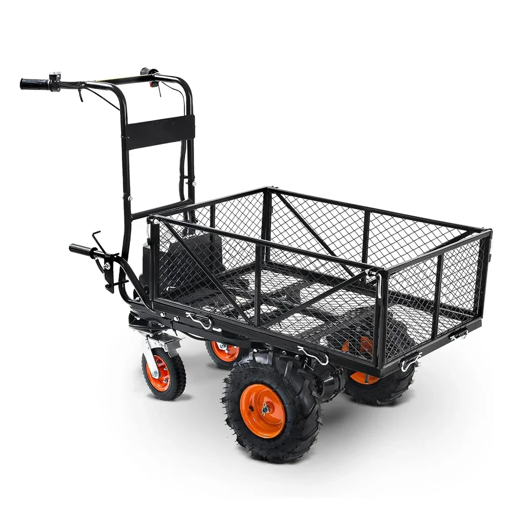 

Electric Folding Utility Wagon 4 Wheels Heavy Duty Mesh Steel Electric Garden Cart Wheelbarrow Utility Cart Farm Garden Dump