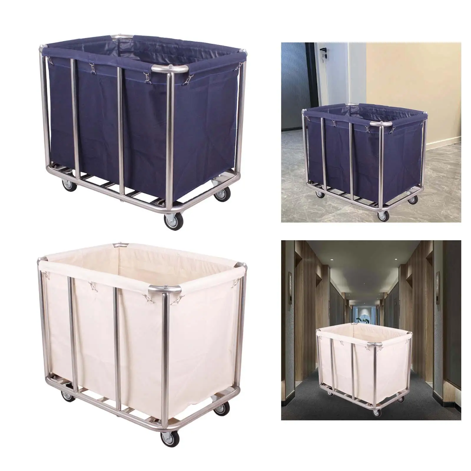 Rolling Cart Laundry Basket Storage Hamper 90x65x80cm Rectangular Stainless Steel Frame for Family or Commercial Multipurpose