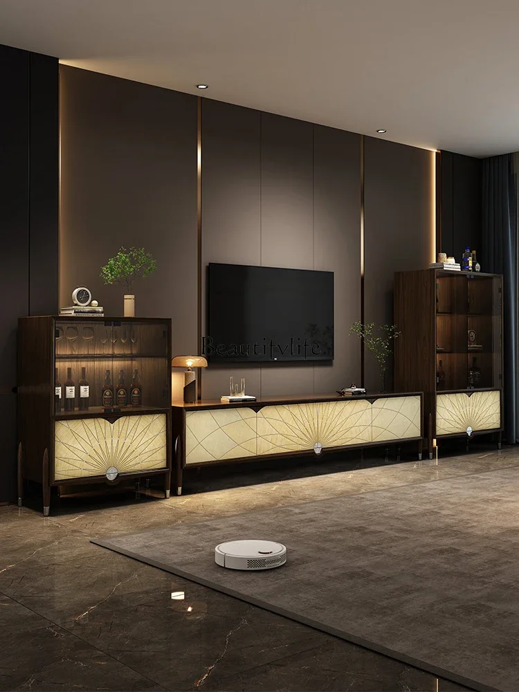 

FG44Solid wood light luxury wine cabinet Italian villa high-end modern black walnut glass door display cabinet