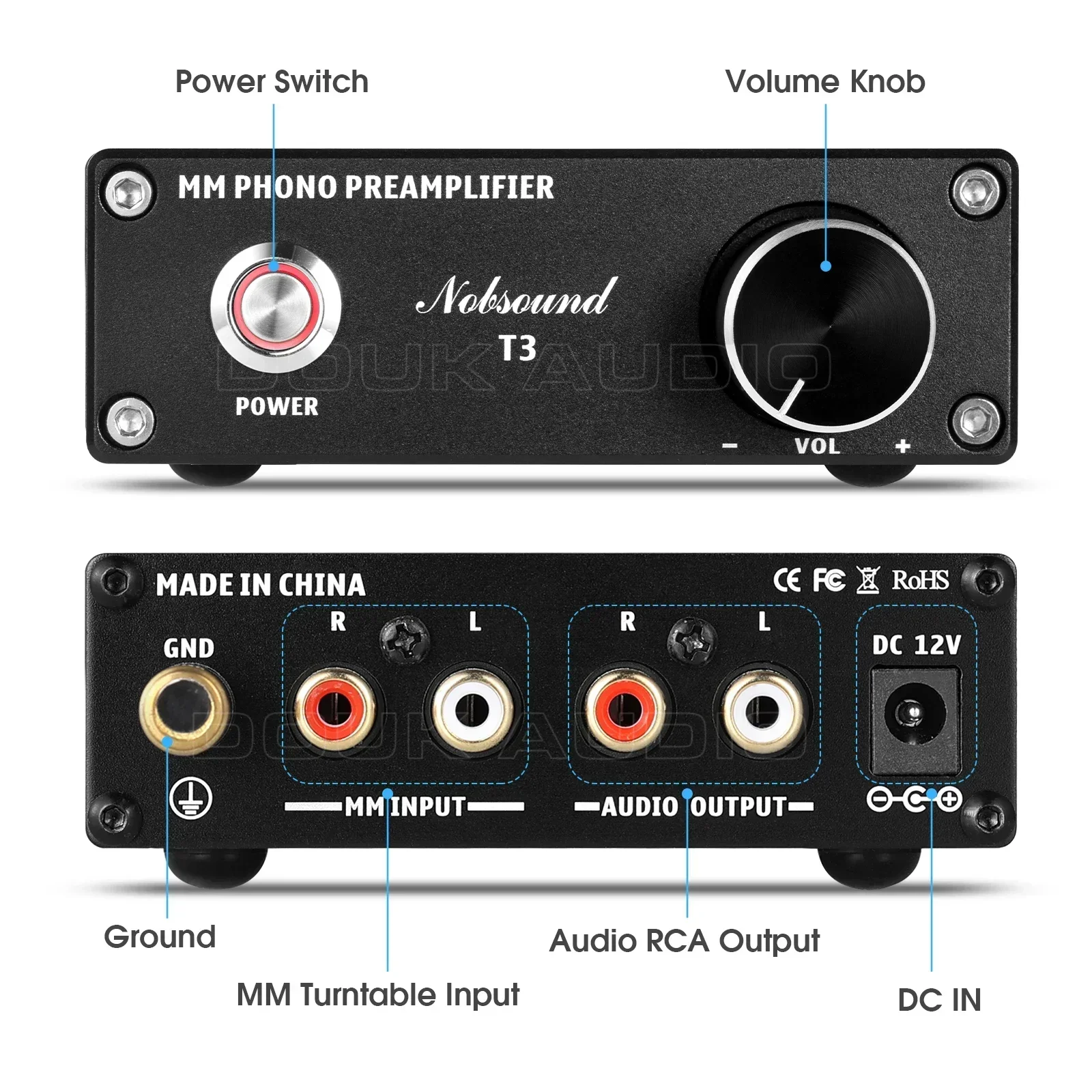 Nobsound Mini T3 MM RIAA Phono Stage Preamp Record Player Stereo Preamplifier HiFi Turntable Amplifier with Volume Control