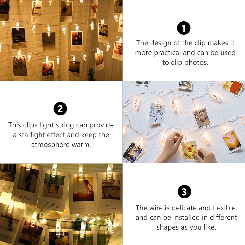 

1 pc Photo Wall Decor Lights Led String Light 20 Lamp Beads Starlight Effect Wall Hanging Room Decoration Festival Party