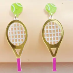 1 pair of creative baseball and tennis design acrylic earrings personalized three-dimensional fashion ball exaggerated earrings