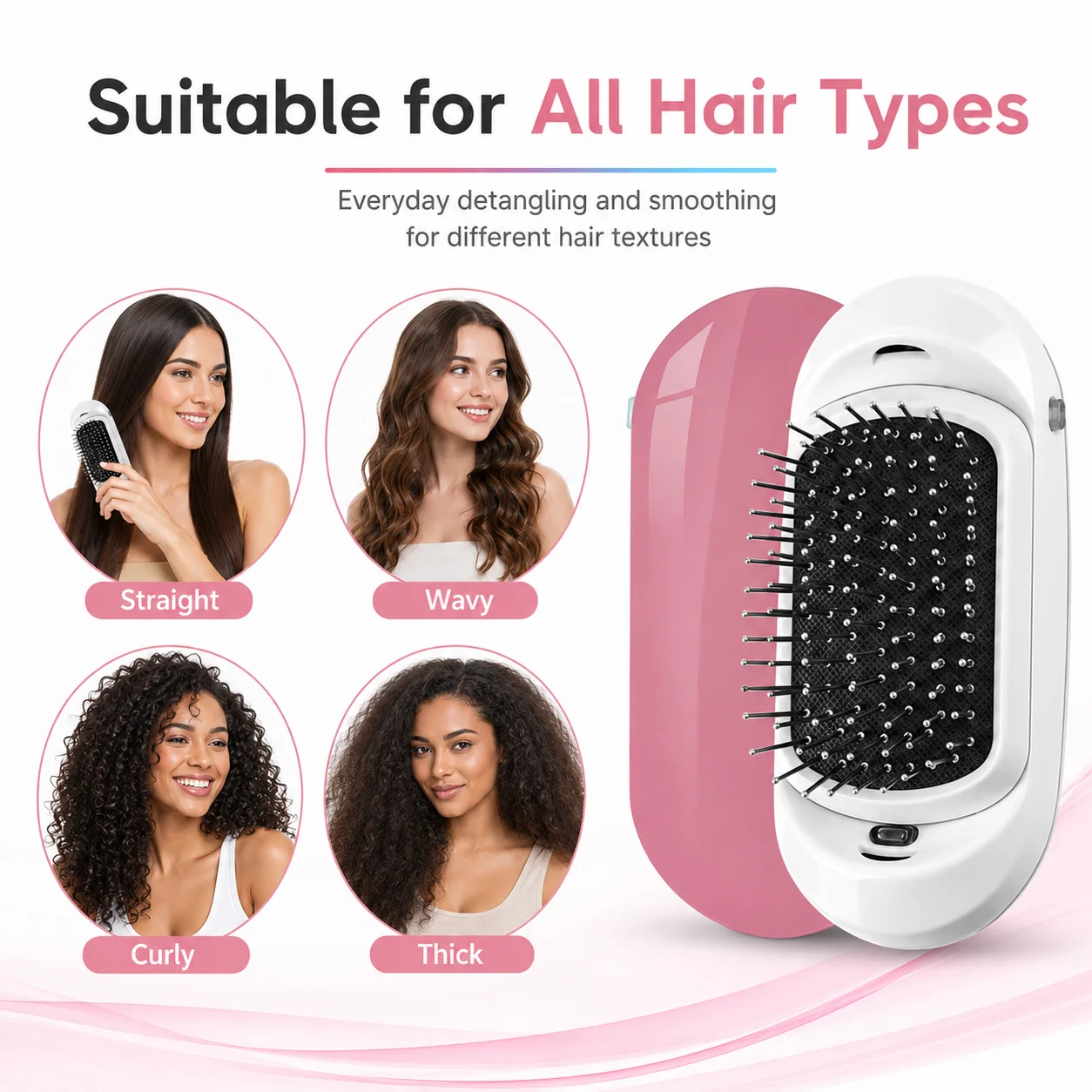 Portable Negative Ion Hairbrush – Smooth & Detangle, Gentle Scalp Massage, Travel Ready, Cordless Hair Care Tool view 6