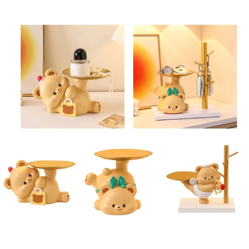 Cartoon Bear Entrance Key Holder Candy Jewelry Earrings Tray Small Object Tray for Home Dining Table Office Decoration