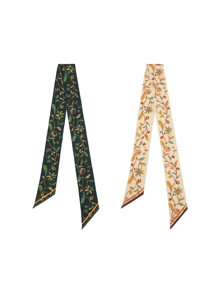 

Plant Silk Scarf Long Rectangle Necktie Real Silk Youth Fashion Autumn Spring Decorative Plant Floral Pattern Women