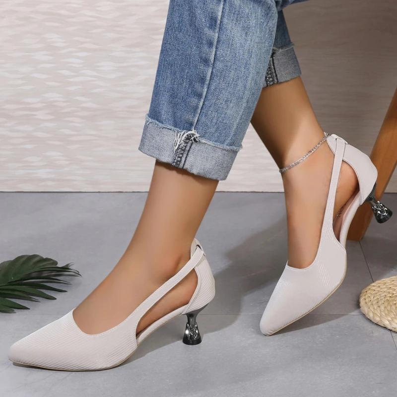 Pointed Toe Slingback Knitting Women High Heel Lolita Shoes 2026 New  Hollow Thin Heel Casual Comfort Single Shoes