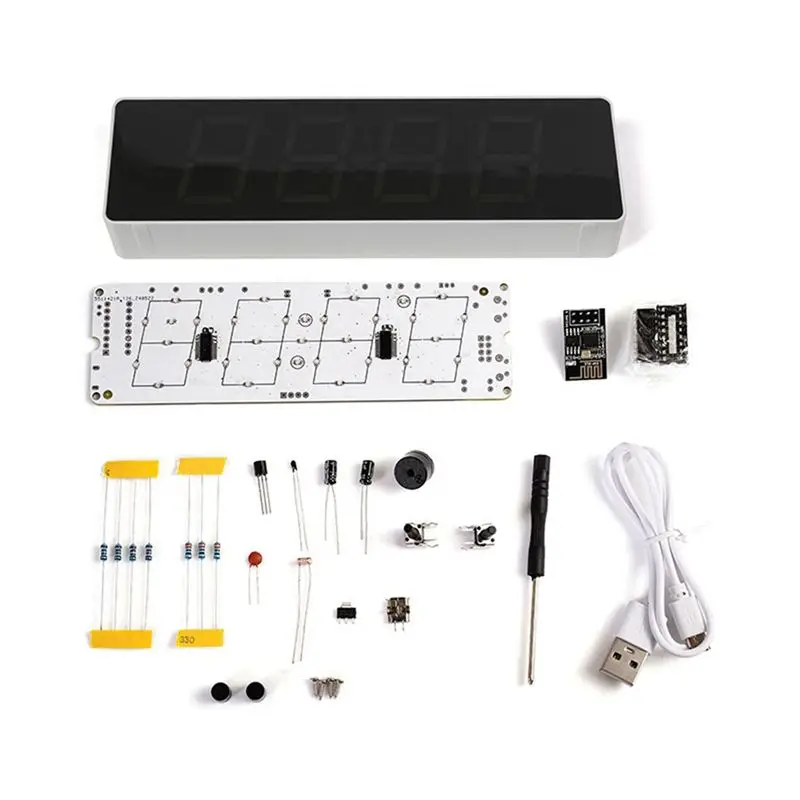 J1UL1N DIY Electronic Kit Digital RGB Colorful LED Alarm Clock Suite 4Digit Date Temperature Clock Soldering Project Practice