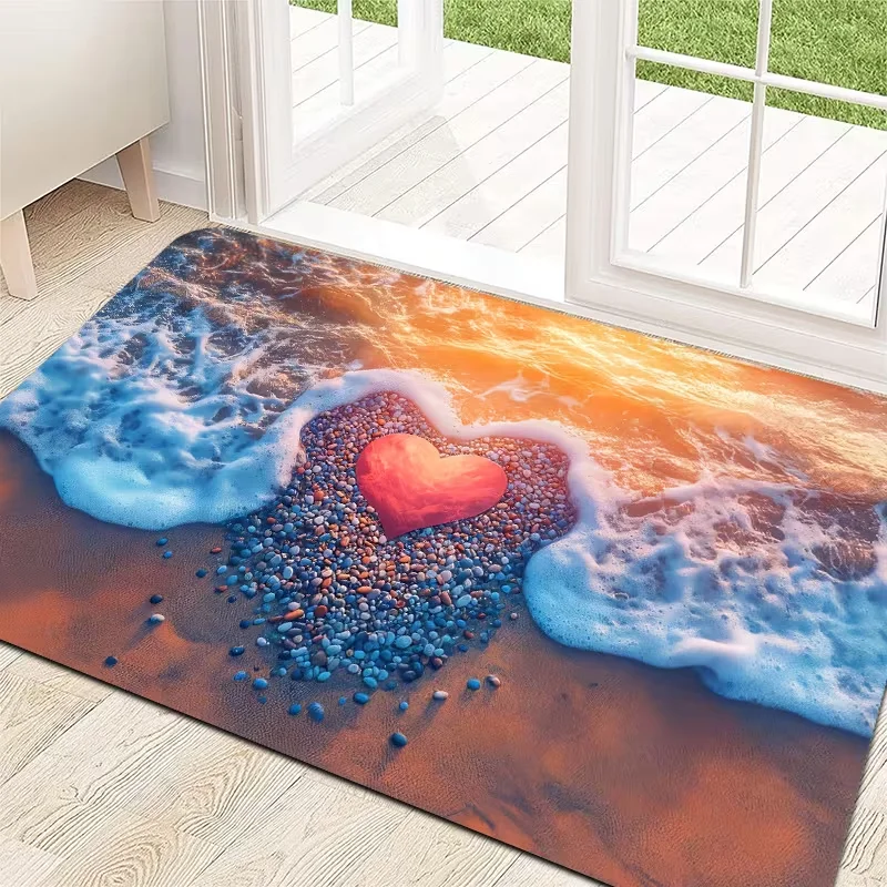 Seastar Seashell Beach Doormat Realistic Seaside Sand Print Non Slip Entrance Floor Mat For Front Door Coastal Home Decor