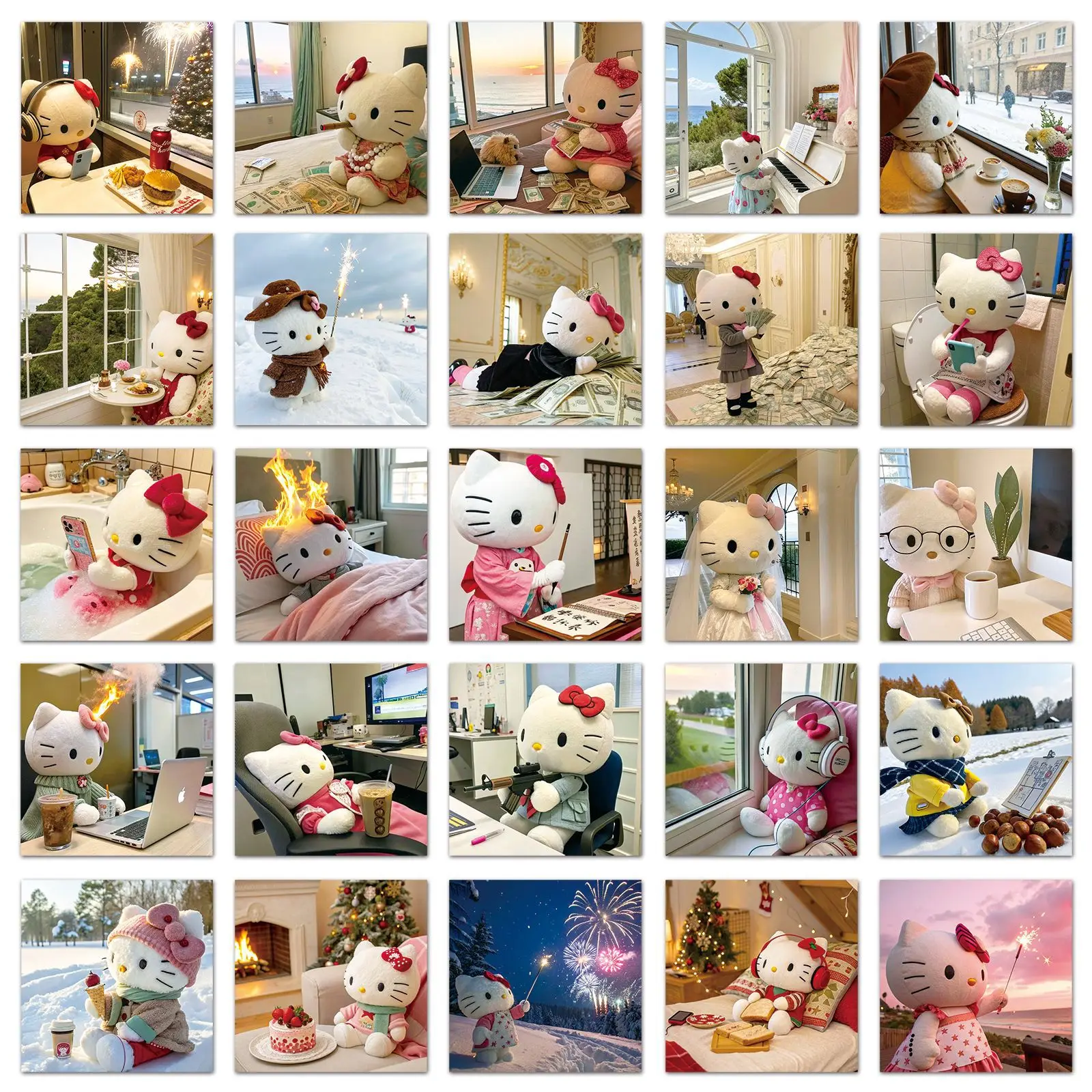 10/30/54PCS Cartoon Kitty Happy Daily Life Kawaii Sticker DIY Decoration PVC Waterproof Skateboard Notebook Graffiti Toy