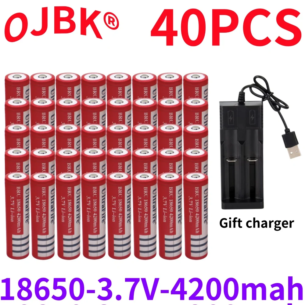 3.7V 4200mAh 18650 rechargeable battery with USB charger, suitable for our 18650 toys, tools, flashlight batteries, etc