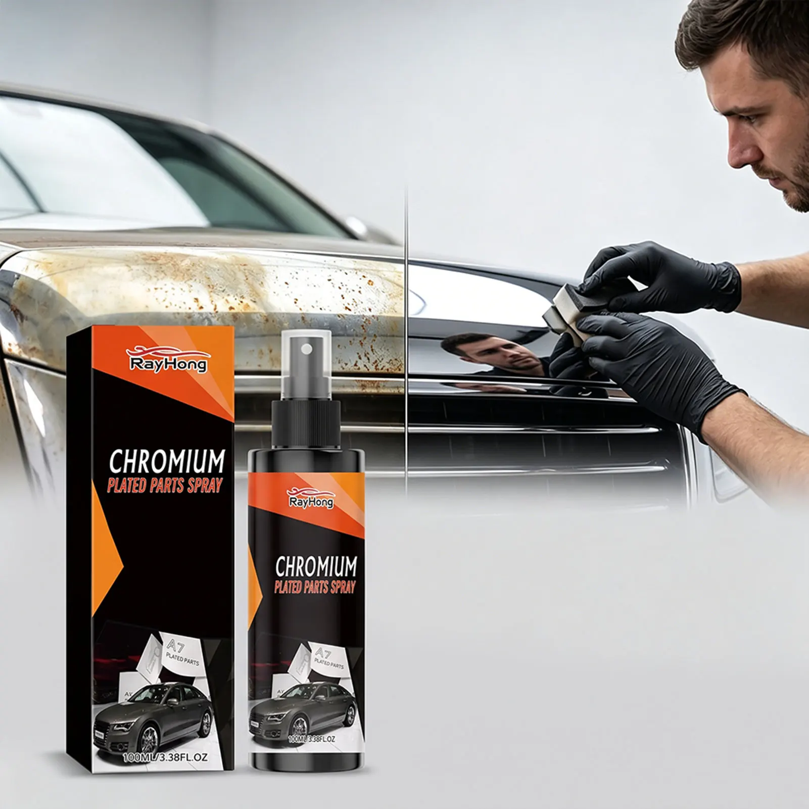 Car Chromes Restorer Effective Deep Cleaning Brightening Luster-Restorer Metal Cleaner Spray Restores Shine Removes Dirt