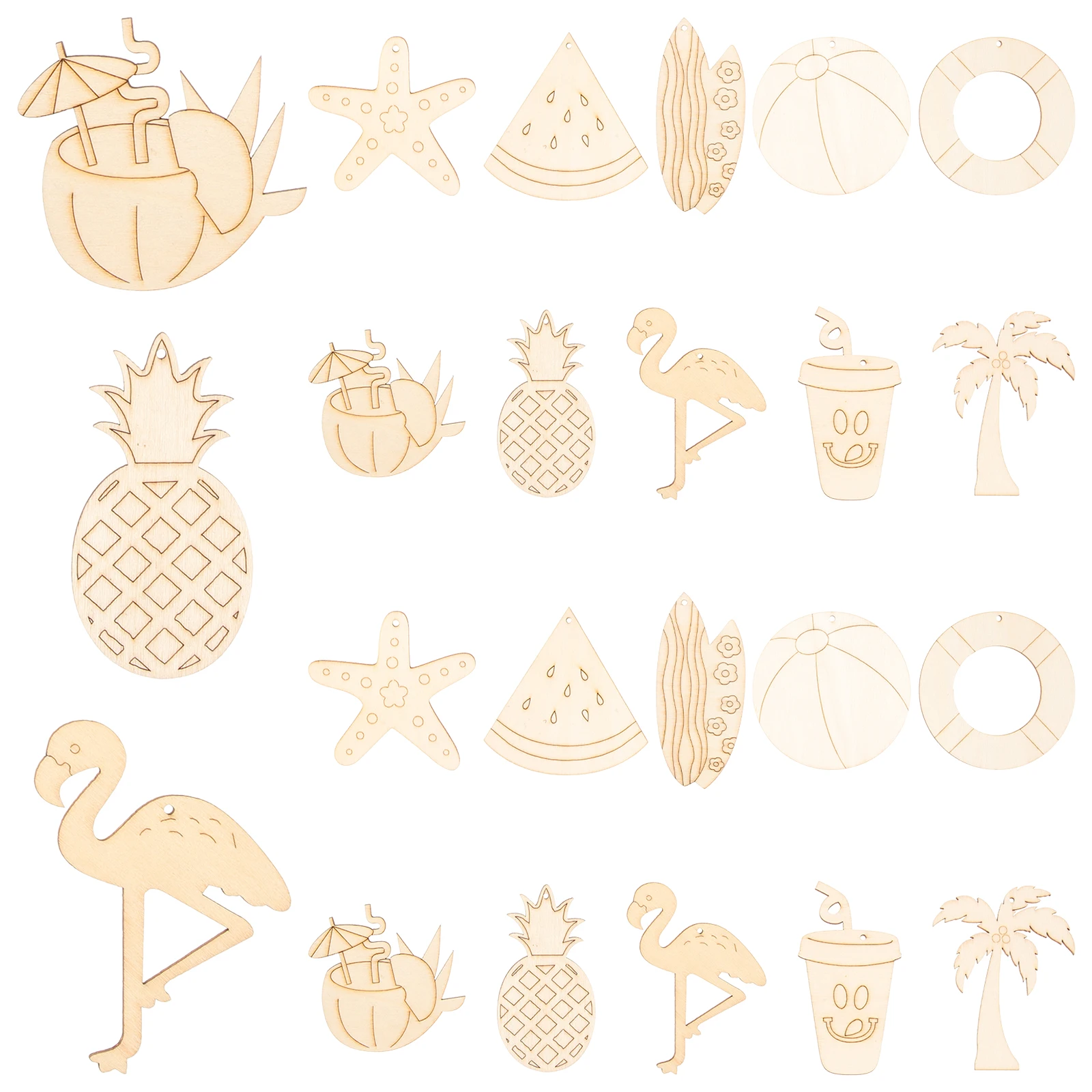 

40Pcs Hawaiian Wood Cutouts Unpainted Wooden Slices DIY Painting Materials Summer Party Decor Tropical DIY Wood Craft Supplies
