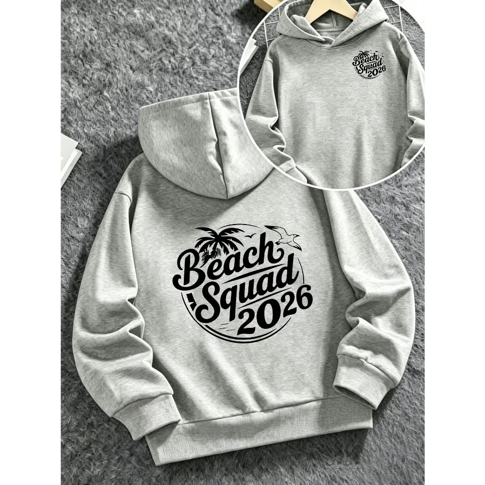 Korea Hot Beach Squad 2026 Palm Tree Summer Graphic Hoodie Unisex Vacation Casual Pullover Hooded Sweatshirt Loose Fit Autumn