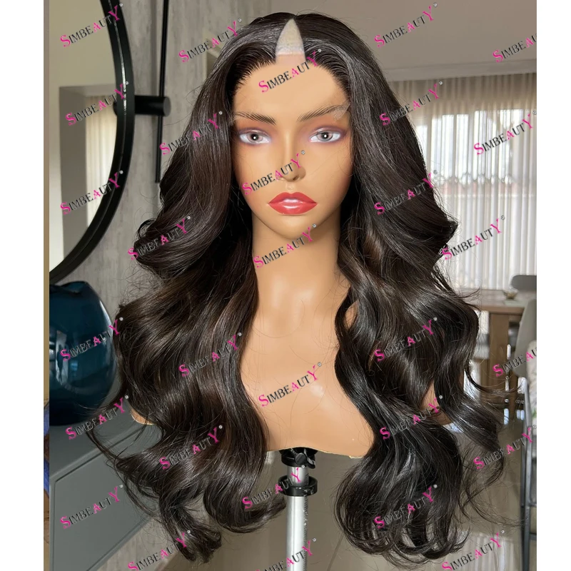 Deep Curly/Body Wave Human Hair Adjustable Full Machine Made V Part Wigs for Black Women Dark Brown Natural Black V Shaped Wigs