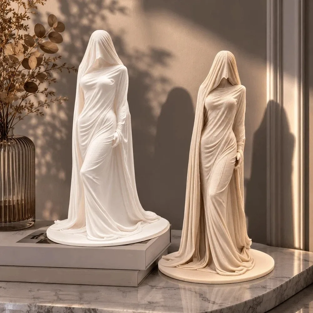 Creative 3D Printed Cloak Woman Statue Hooded Men Decoration Goddess Sculpture Dark Aesthetic Desktop Ornaments Office