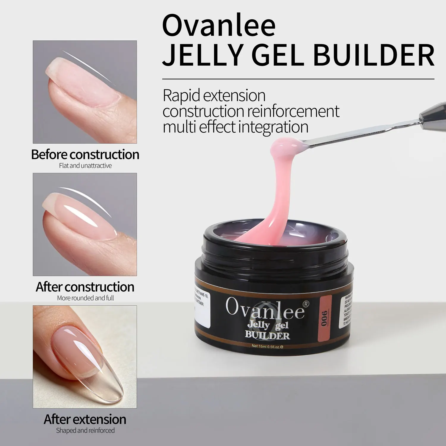 Ovanlee 30g Builder Gel Nail Polish Large Capacity Hard Gel for Nail Extension Strong Self-Levelling Long Lasting