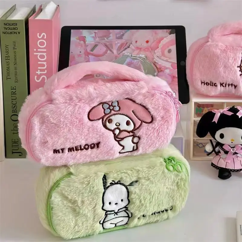 Sanrio Hello Kitty Kuromi Plush Pencil Case Cute Cartoon Kuromi My Melody Portable Writing Case Stationery Supplies Gifts