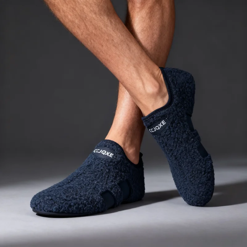 Herren-Plüsch-Hausschuhe mit Überlappendem Design - Winterwarme Indoor-Hausschuhe mit Plüschfutter und Fußgewölbestütze, Weicher Komfort – Detail 9