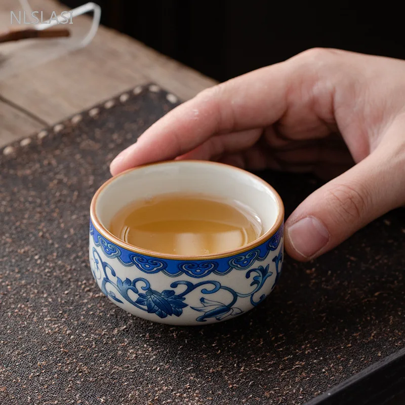 60ml Blue and White Porcelain Zen Teacup Ru Kiln Ceramic Master Cup Chinese Style High-grade Beauty Cup Home Tea Accessories