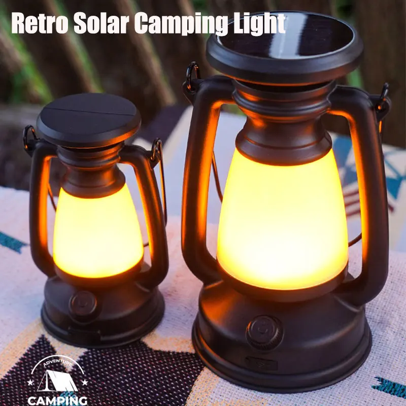 Retro Solar Camping Lights USB Rechargeable LED Portable Lantern Waterproof Outdoor Hanging Emergency Tent Atmosphere Horse Lamp