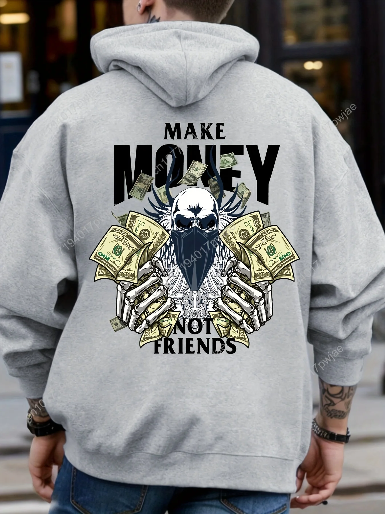 MAKE MONEY NOT FRIENDS Moletom com capuz com bolso canguru estampado, moletom casual de manga comprida, roupas masculinas, para outono