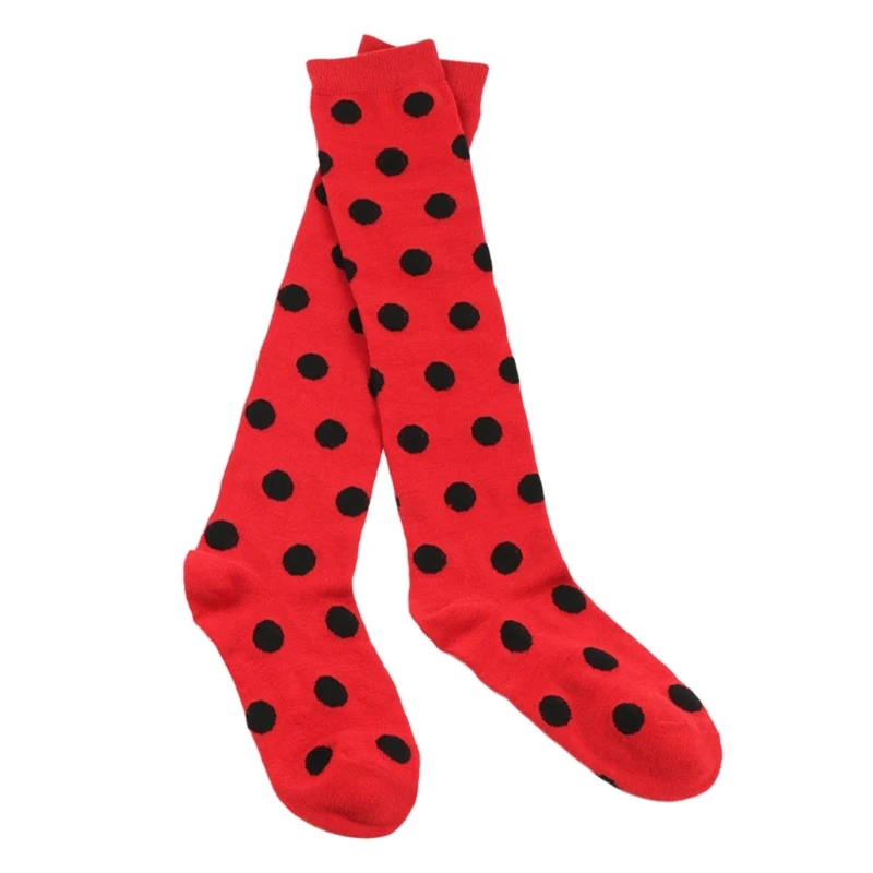 Kids Performances Ladybird Dots Thigh High Socks Long Tube Stockings for Dance and Cosplay Parties Accessories Ages 7-12