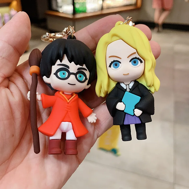 Cartoon Q-version Harry Potter Keychain Hermione Ron Anime Character Pendant Creative PVC Car Key Chain Ring Gift for  Children